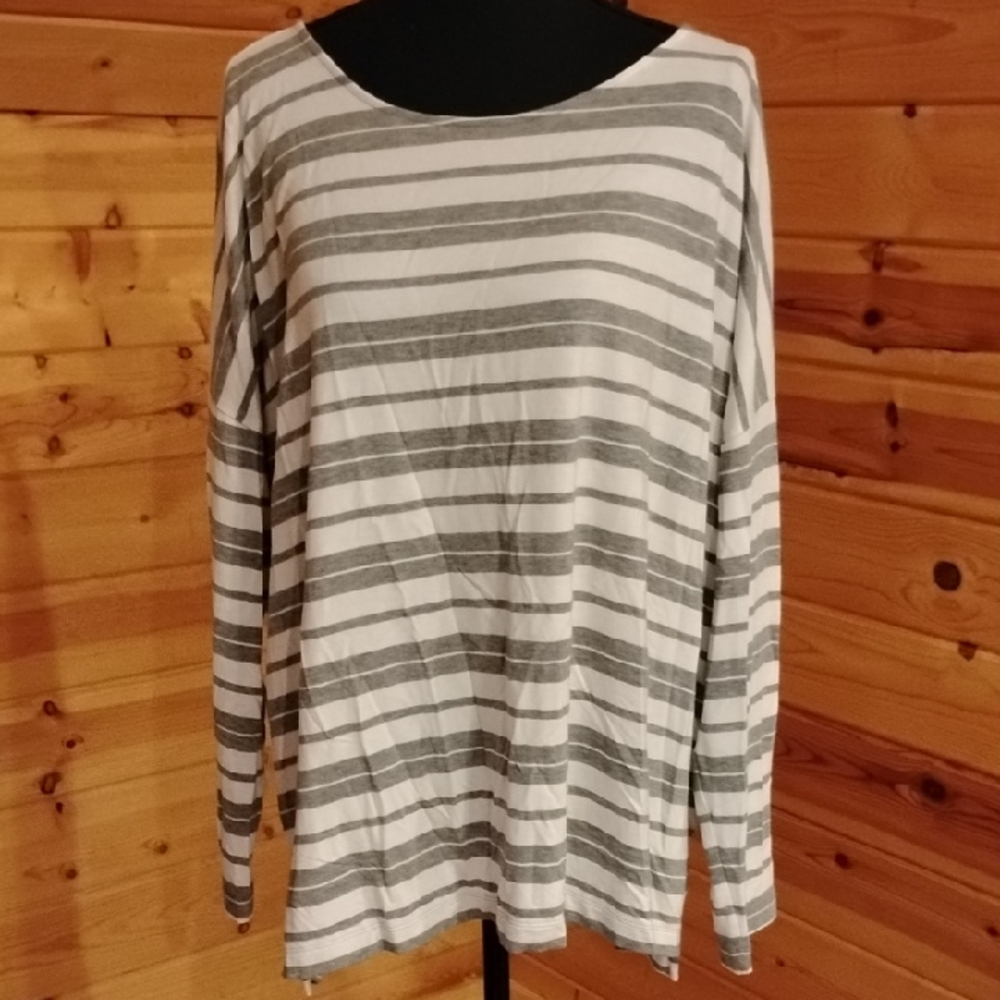 pureJill Striped Gray and White Women's Top